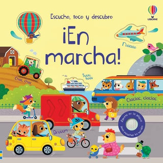 Portada del libro escucho, toco y descubro - EN MARCHA de Sam Taplin